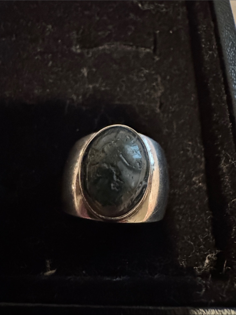 Sterling Silver Ring with Dark Green Stone
